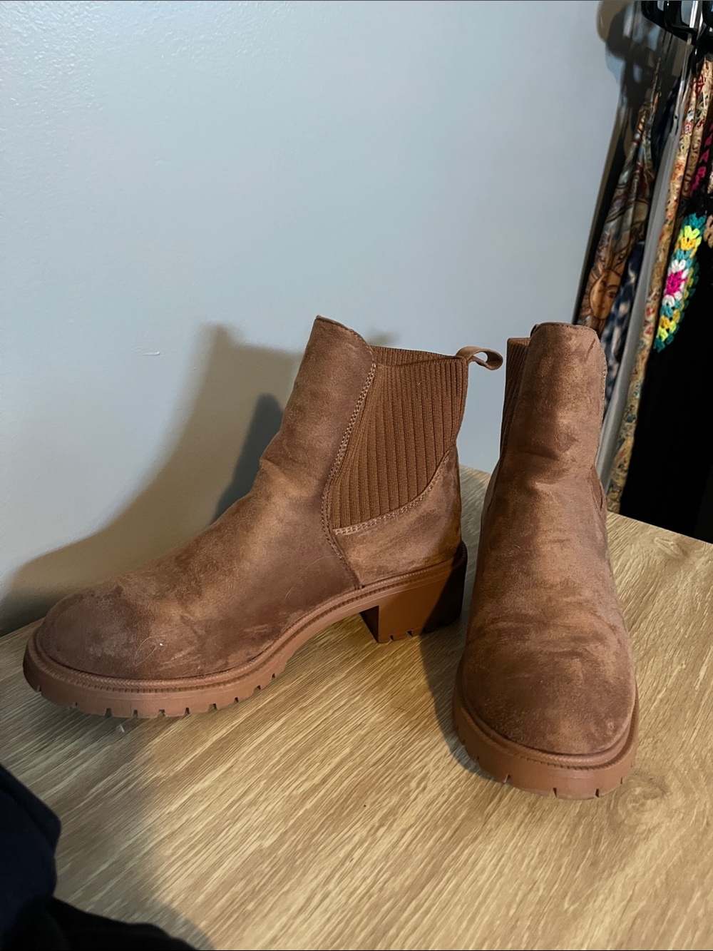Women's Brown Suede Chelsea Booties - Classic Slip-On Style